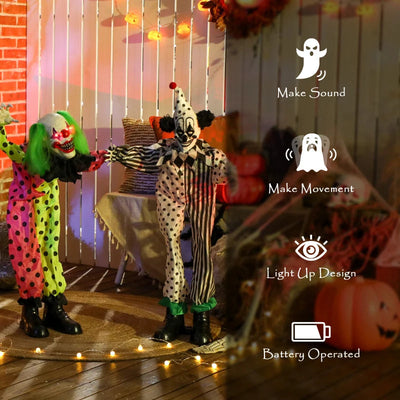 Outsunny Life-Size Stackable Animated Clown – Red Light-Up Eyes, Sound Activated Halloween Decoration 