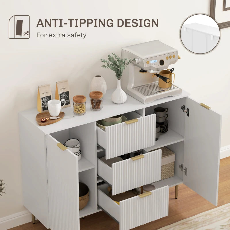 Modern Kitchen Storage Cabinet, Sideboard Buffet Cabinet w/ 3 Drawers and Adjustable Shelves for Kitchen Hallway, White