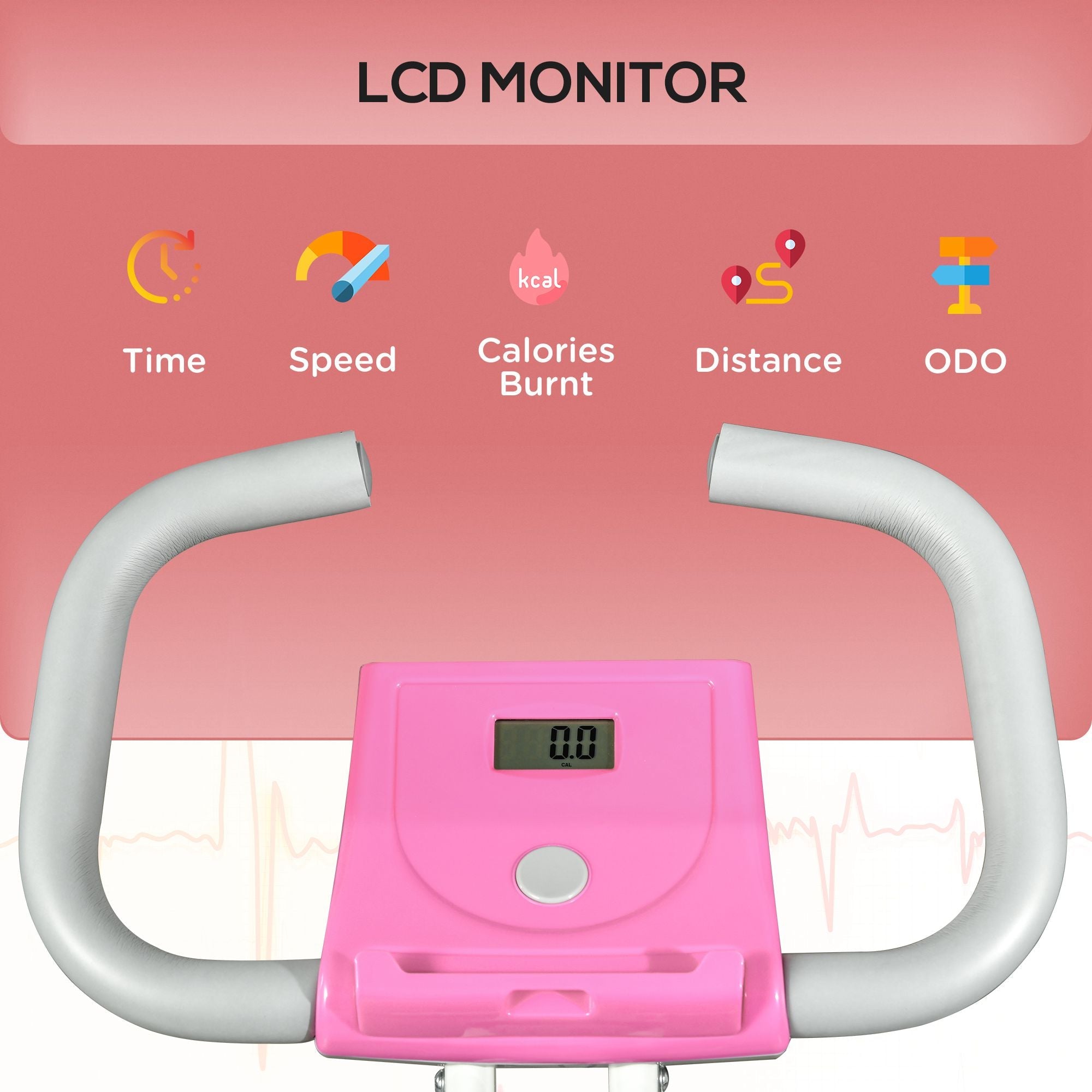 Soozier Foldable Exercise Bike Indoor Stationary Bike w/ 8-Level Magnetic Resistance LCD Screen Phone Holder for Home Gym Pink 