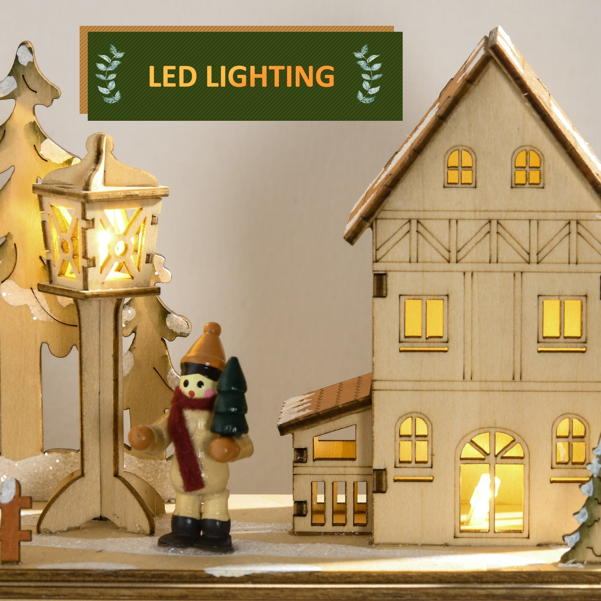 HOMCOM Festive Advent Calendar - Wooden Countdown with 24 Drawers, LED Lights, Battery-Operated Table Decor 