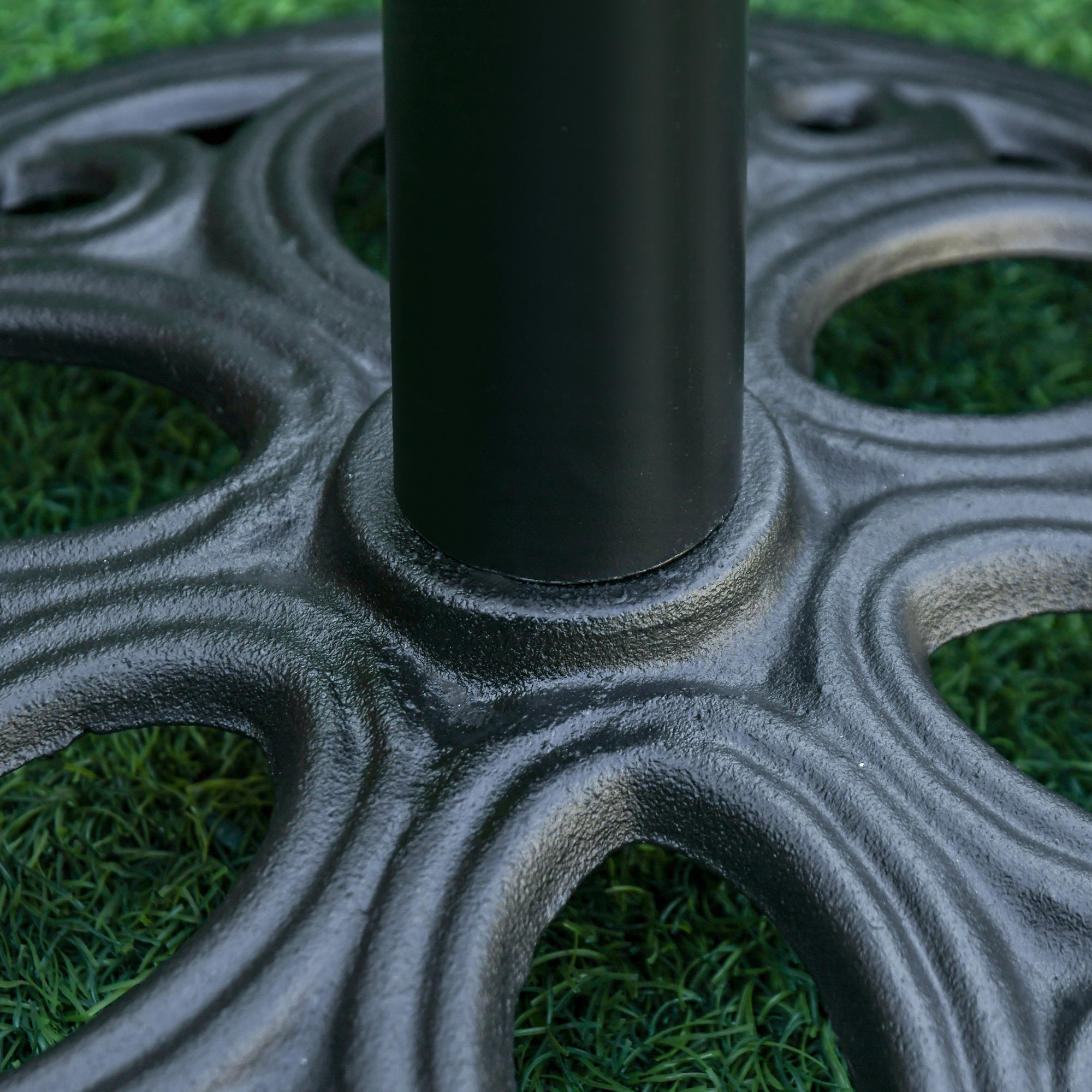 Outsunny Round Cast Iron Patio Umbrella Base: Outdoor Stand Holder for Φ38/48mm Poles, Black 