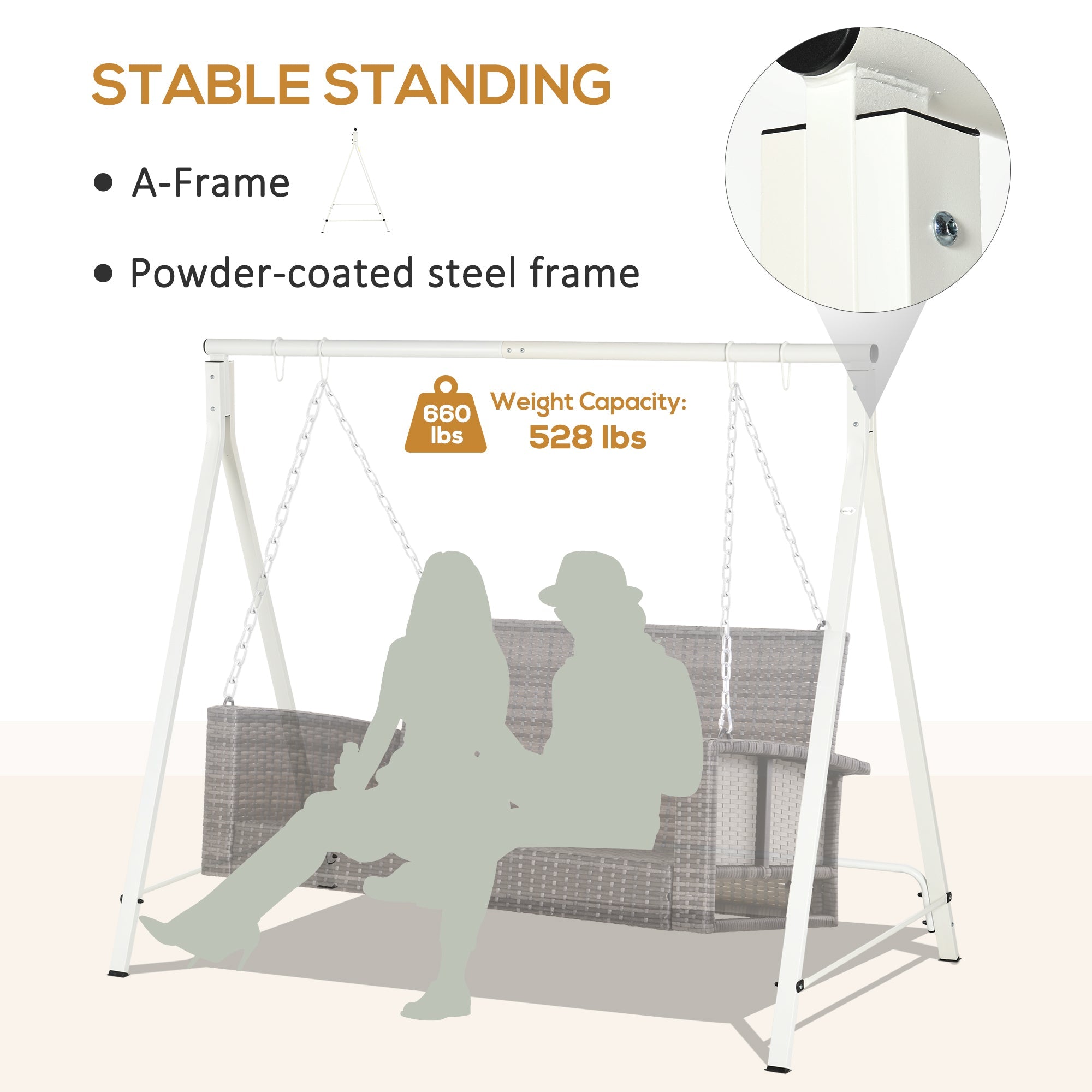 Outsunny Metal Swing Stand Swing Frame, Hanging Chair Stand Only, 528 LBS Weight Capacity, for Backyard, Patio, Lawn, White 