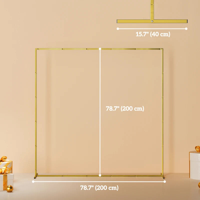 Wedding Arch Backdrop Stand, Square Wedding Arch with U-shaped Stakes, 6.6 FT Gold Metal Arch Frame