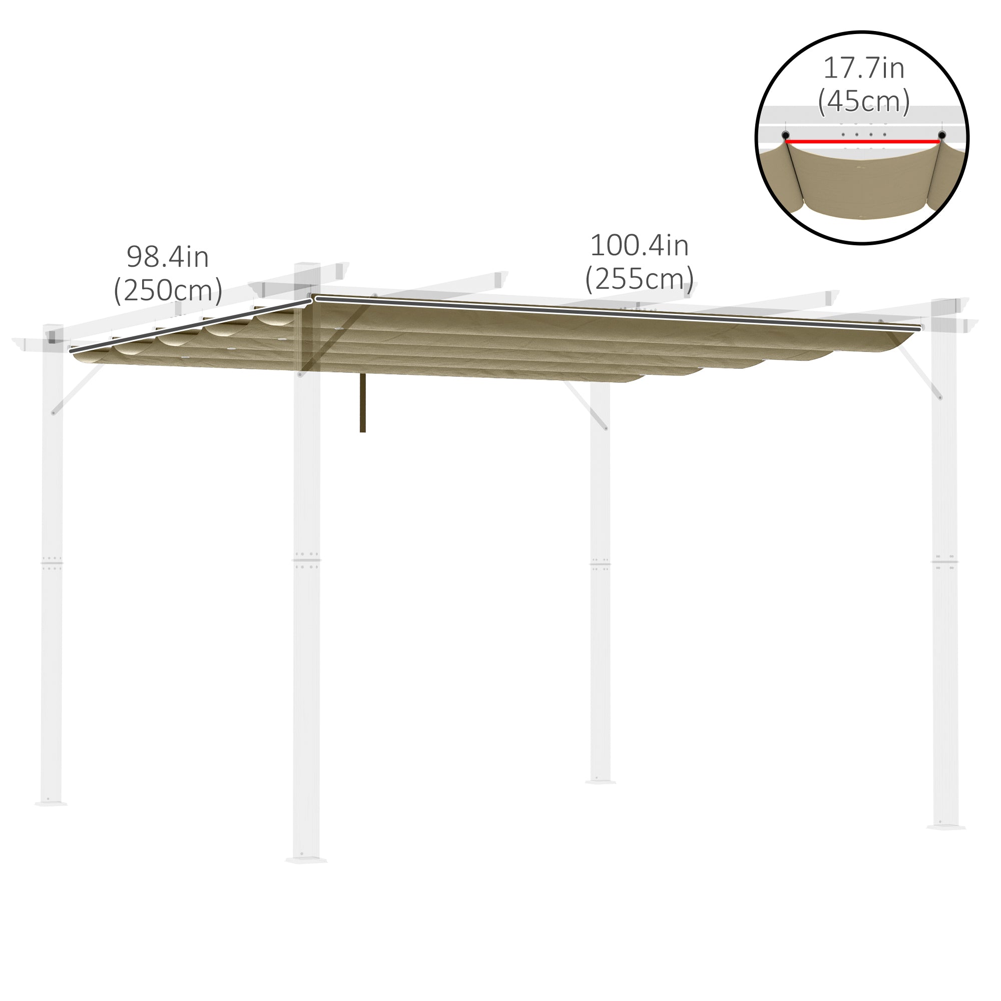 Outsunny Tan Pergola Canopy Replacement, 9.8' Square Retractable Cover for Outdoor Pergolas 