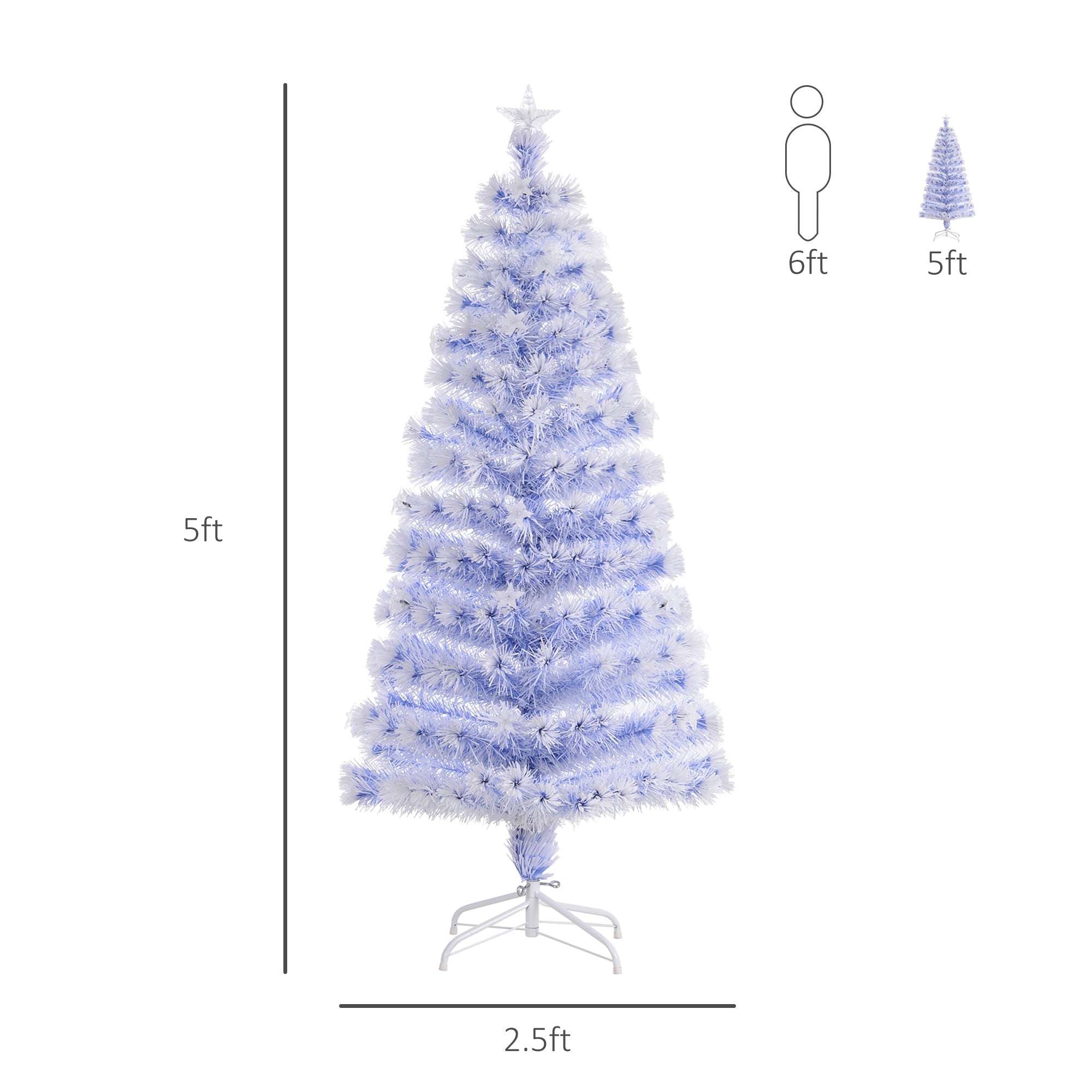 HOMCOM 5ft LED Optical Fiber Xmas Tree Pre-Lit, White Artificial Christmas Tree with Stand for Seasonal Decor 
