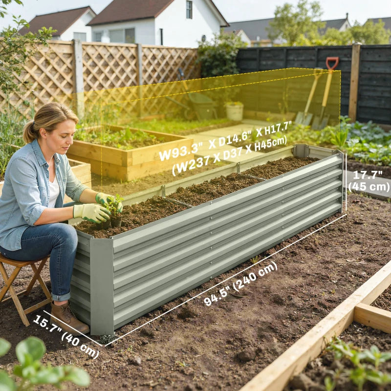 8 x 1.3 x 1.5ft Galvanized Raised Garden Bed, Reinforced Outdoor Planter Box with Open Bottom, Light Grey