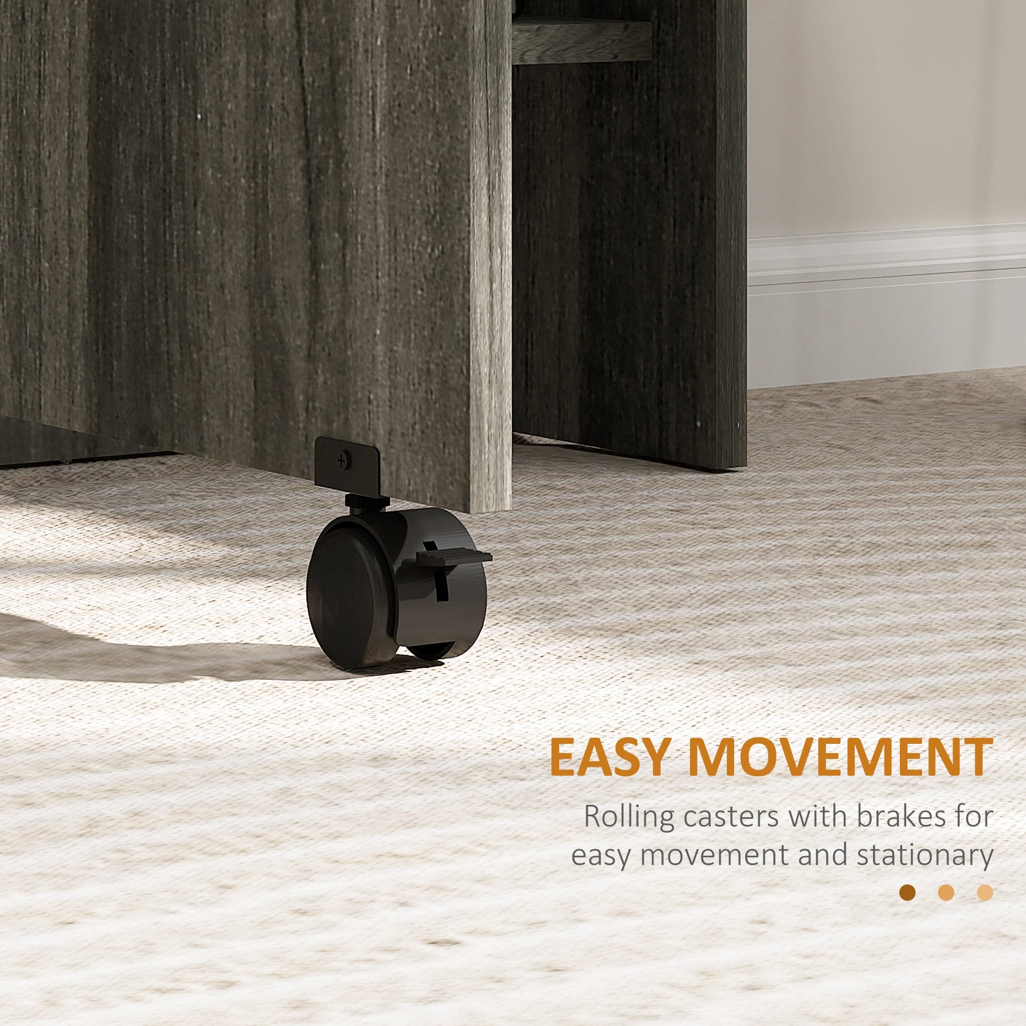 HOMCOM Extendable Dining Table, Collapsible Folding Table w/ 2-tier Shelves and Rolling Casters, Grey Wood Grain 