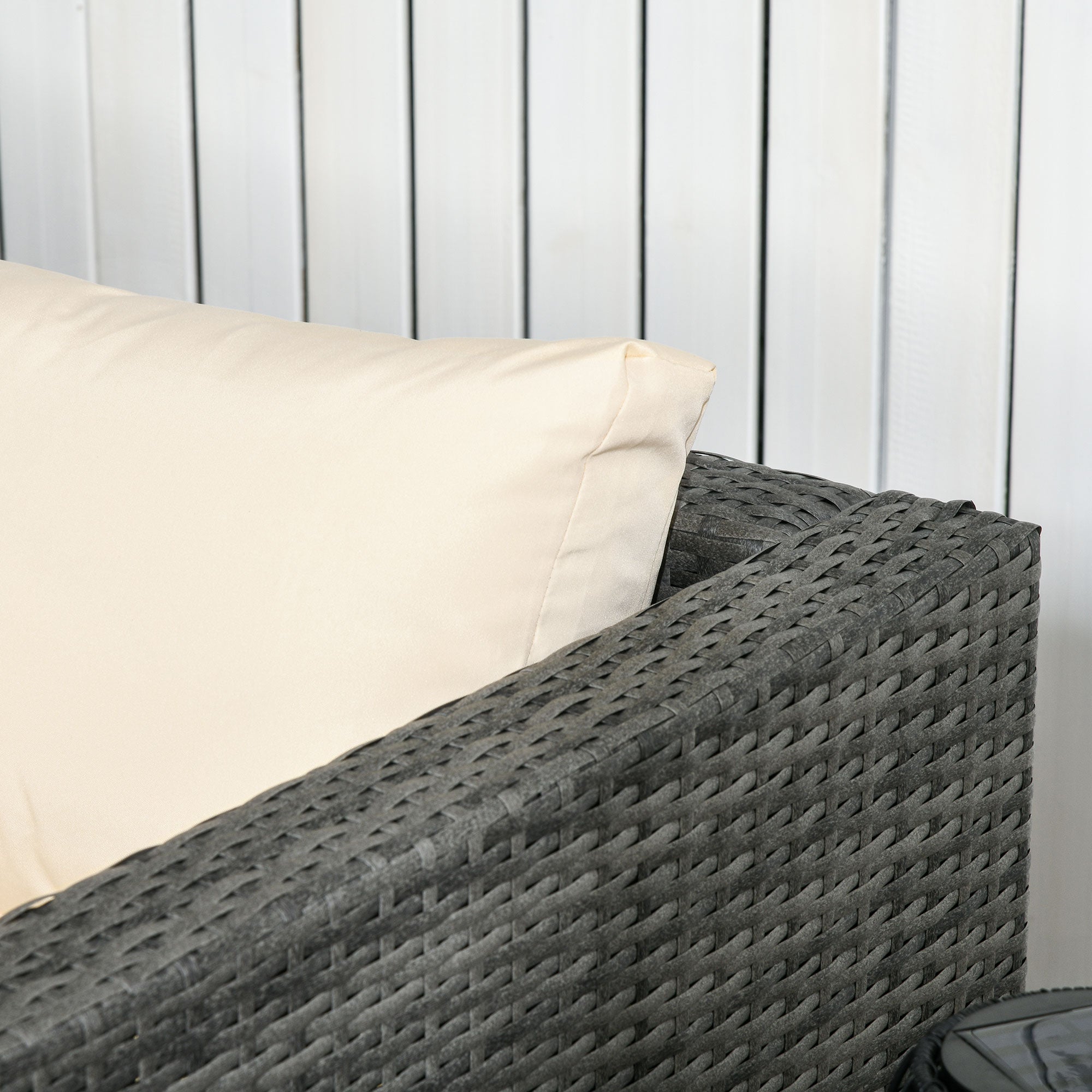 Outsunny Rattan Wicker 3-Piece Patio Set, Outdoor Conversation Furniture with Loveseats, Coffee Table, Beige Cushions 