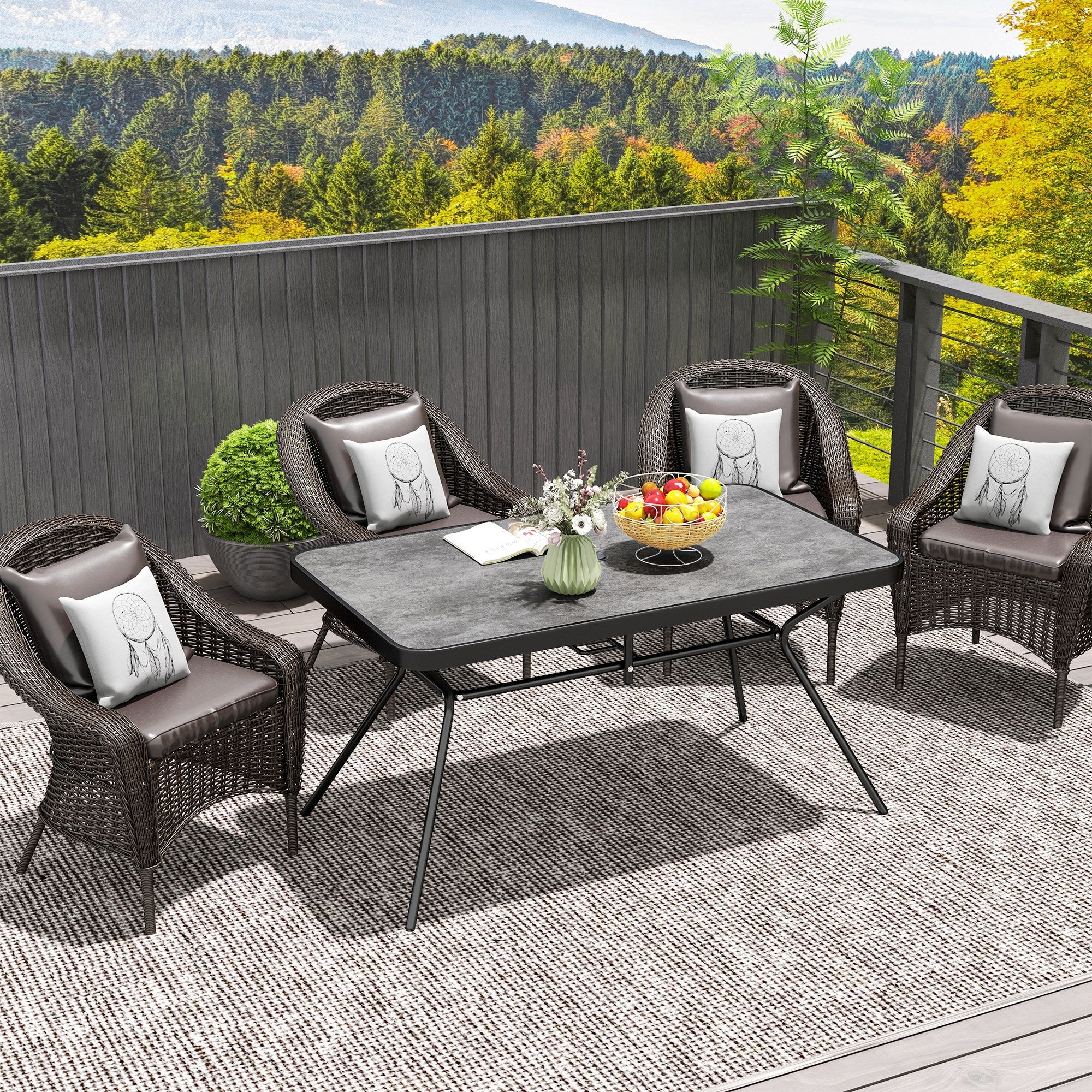 Outsunny Rectangle Outdoor Dining Table for 6, with 1.7" Umbrella Hole, Easy Clean DPC Plastic Tabletop, 55" x 31.5" x 28" 
