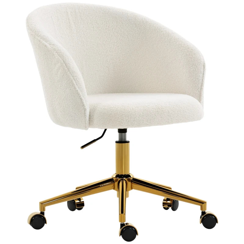 Office Chair, Teddy Fleece Upholstered Vanity Desk Chair, Cream White