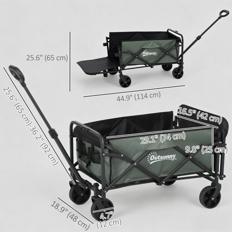 Wagon Cart Foldable, Collapsible Wagon Cart with Removable Liner, Handle, Wheels, 72L & 198 LBS Capacity, Green