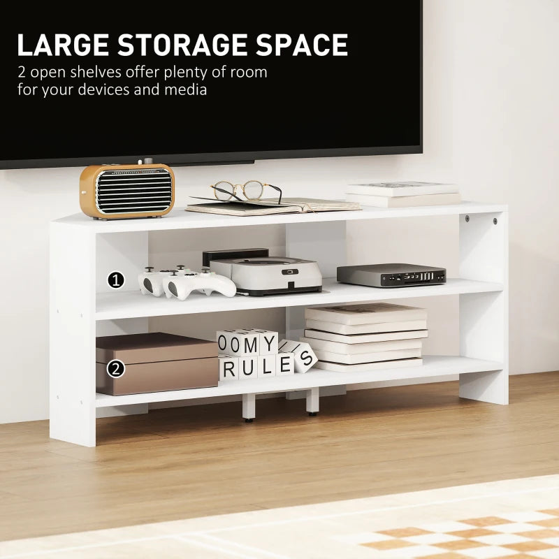 Corner TV Stand, Modern TV Table with 2 Open Shelves for 47 Inch TV, Entertainment Center for Living Room, White