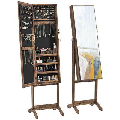 HOMCOM Lockable Jewelry Armoire Full Length Mirror 3 Angle Adjustments Wooden Storage Cabinet Rustic Brown 