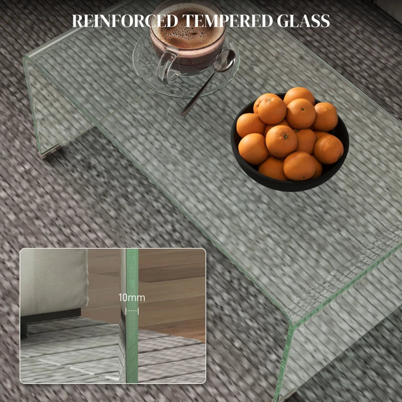 Glass Coffee Table, Clear Coffee Table for Living Room, Modern Rectangle Center Table with Safe Rounded Edges