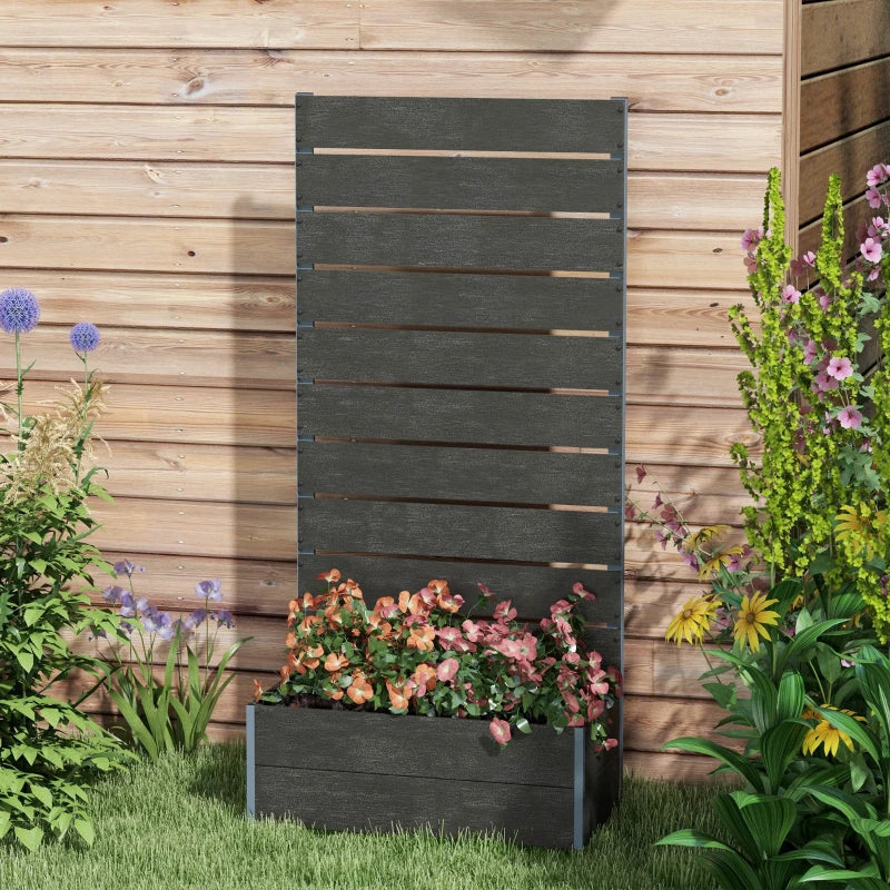 Raised Garden Bed with Trellis, Freestanding Elevated Planter Box for Climbing Vines, 28" x 15" x 59", Black