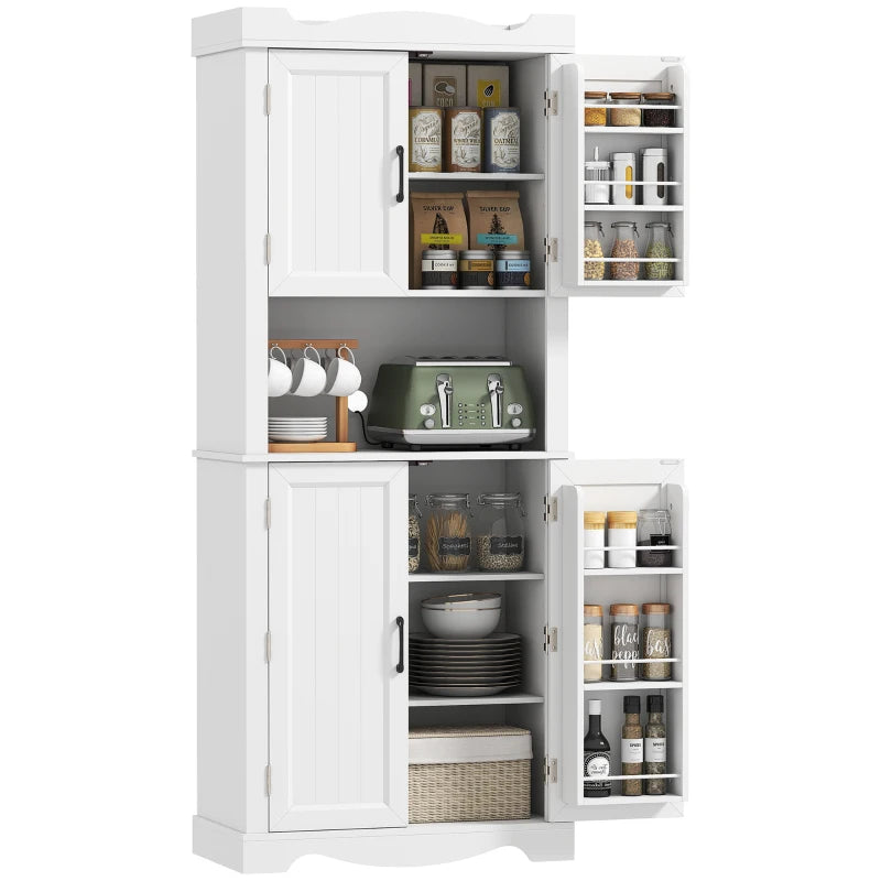 73" Kitchen Pantry Cabinet, Freestanding Kitchen Hutch with 12 Door Shelves, Adjustable Shelves, Microwave Stand, White
