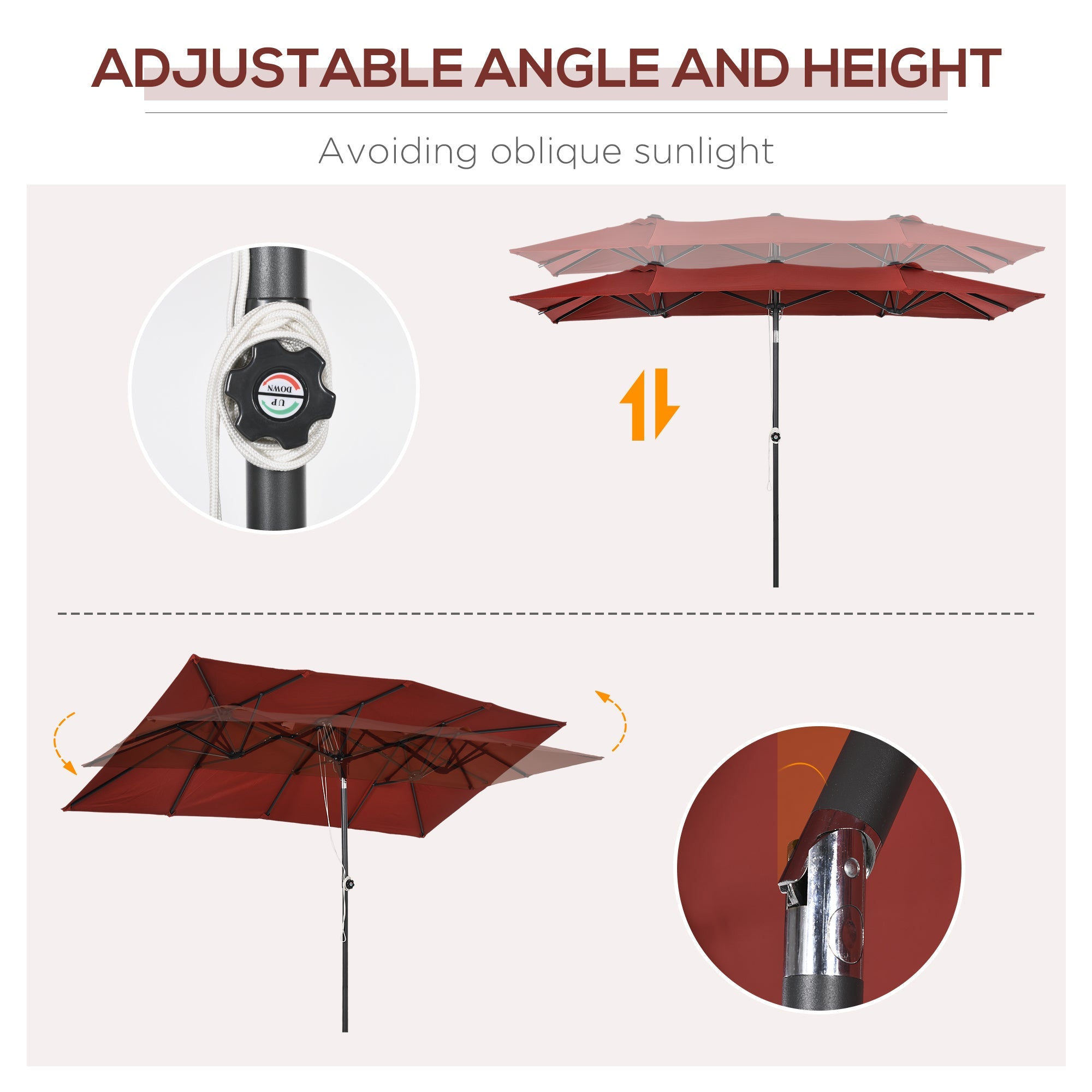 Outsunny Double Sided Patio Umbrella with Adjustable Height Tilt Function Vents 12 Ribs for Outdoor Garden Deck Pool Wine Red 