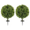 Artificial Boxwood Topiary Trees Set of 2 with Ground Stake, UV Resistant Fake Plants for Indoor Outdoor, Green