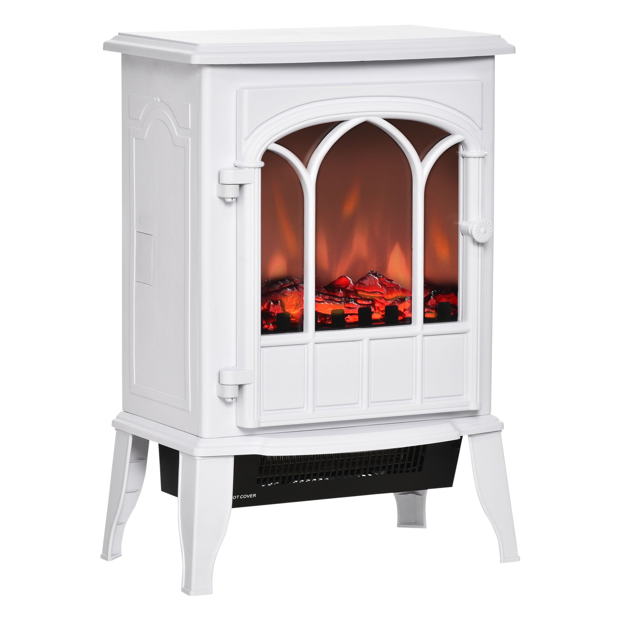 HOMCOM Electric Fireplace Heater, Freestanding Fireplace Stove with Realistic Flame, Adjustable brightness, White 