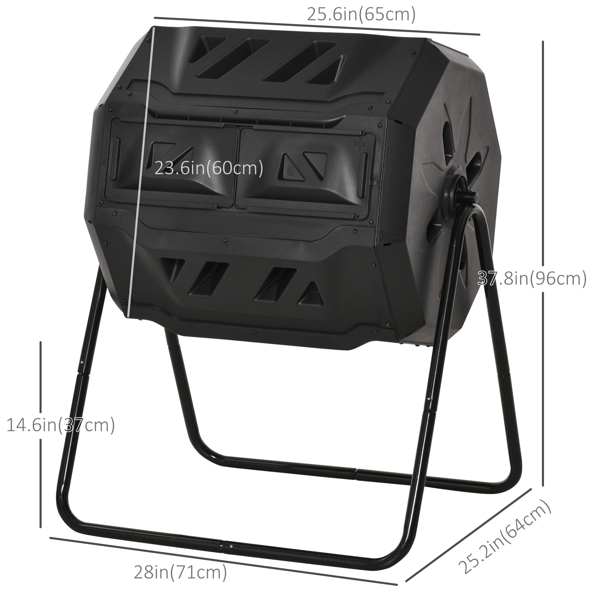Outsunny Dual Chamber Tumbling Composter 360° Rotating 43 Gallon Outdoor Compost Bin w Sliding Doors Steel Frame Black 