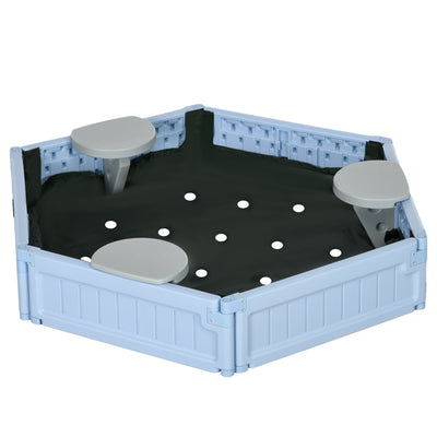 Outsunny Sandbox with Cover for Kids 3 Seats Bottom Liner Light Blue 3-12 Years Old 