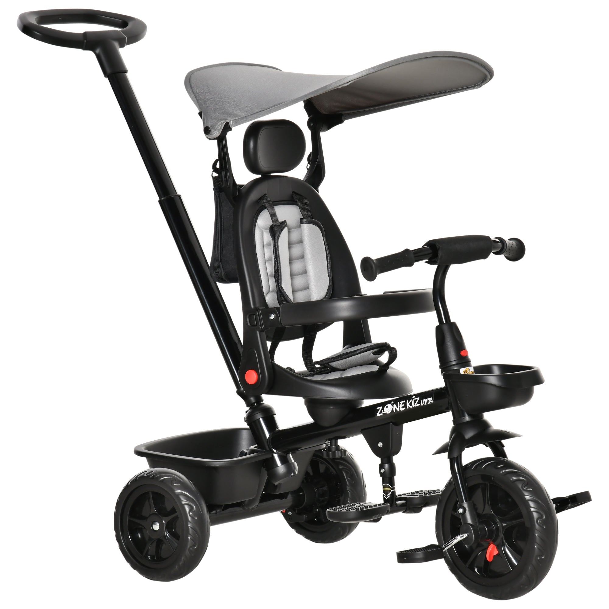 Aosom Qaba Baby Tricycle 4 In 1 Stroller Reversible Seat Adjustable Footrest Brake Clutch Grey 