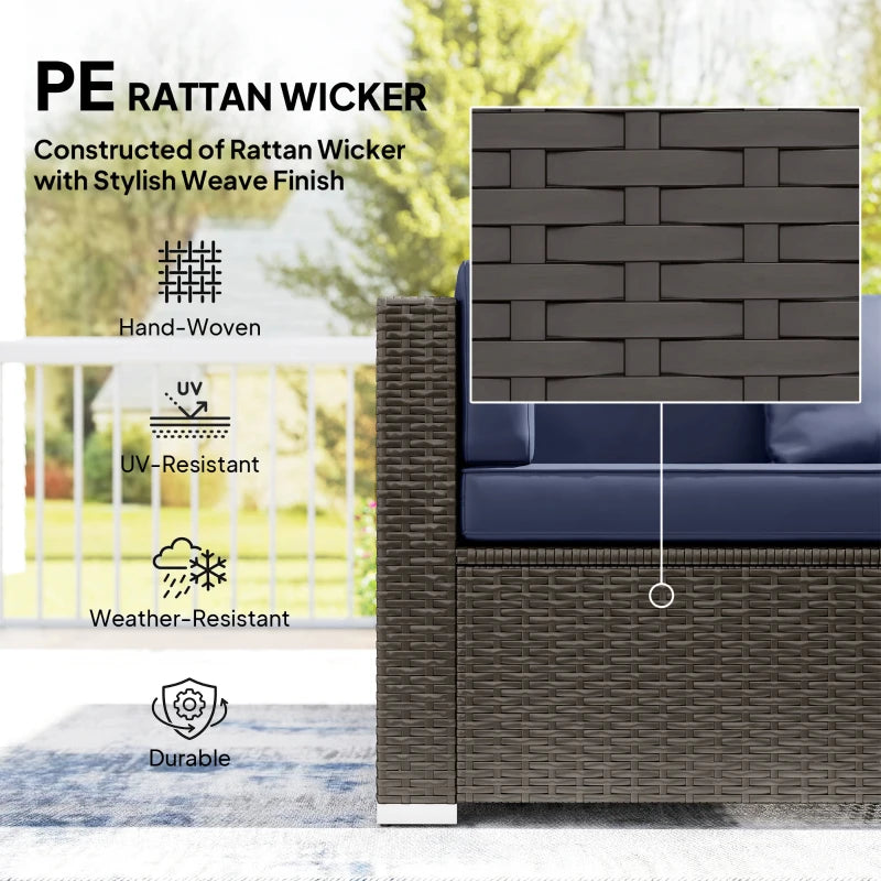 7pc Garden Wicker Sectional Set w/ Tea Table Patio Rattan Lounge Sofa Outdoor Deck Furniture Navy Blue