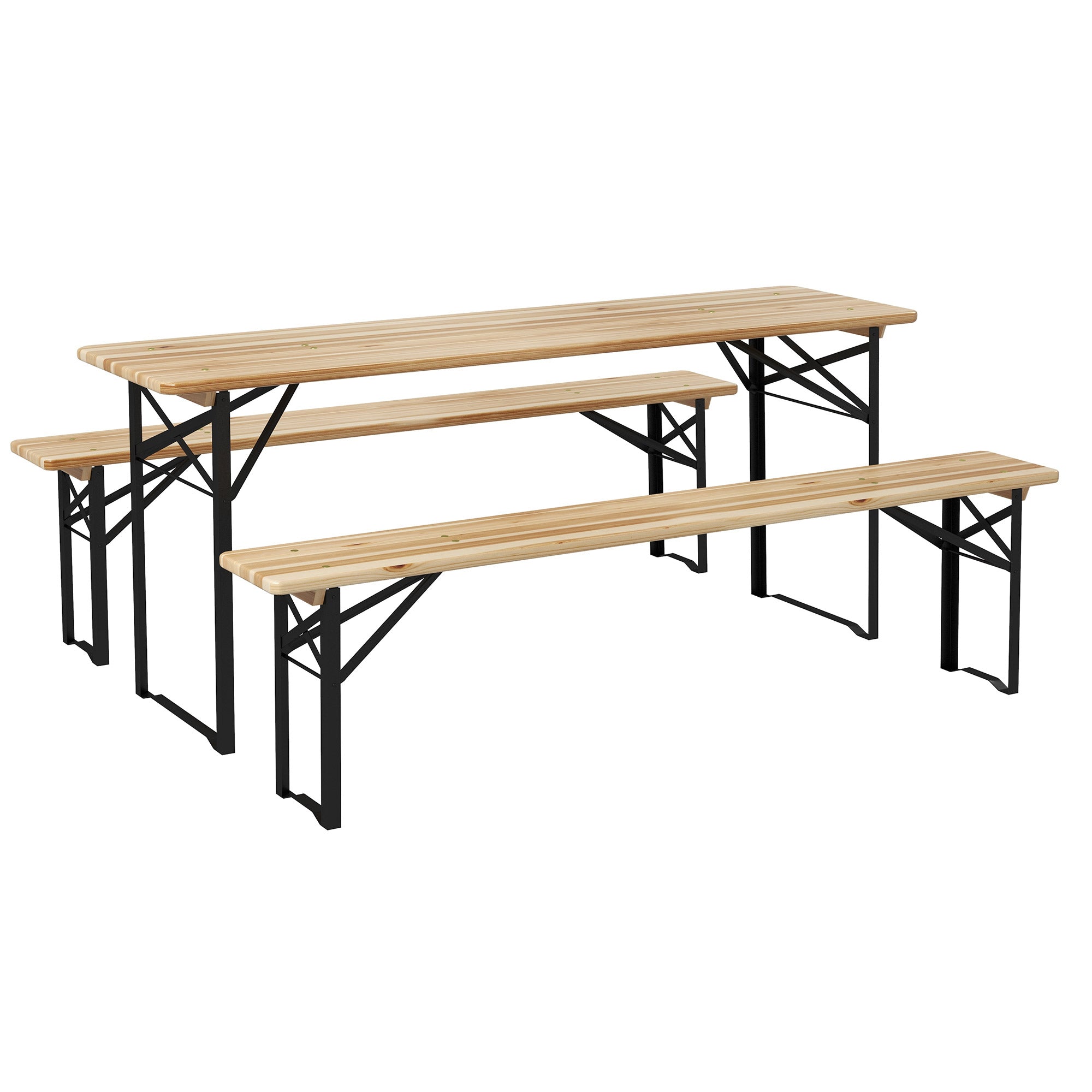 Outsunny Portable Picnic Table Bench Set 71" Heavy Duty 3 Piece Outdoor Family Gatherings 