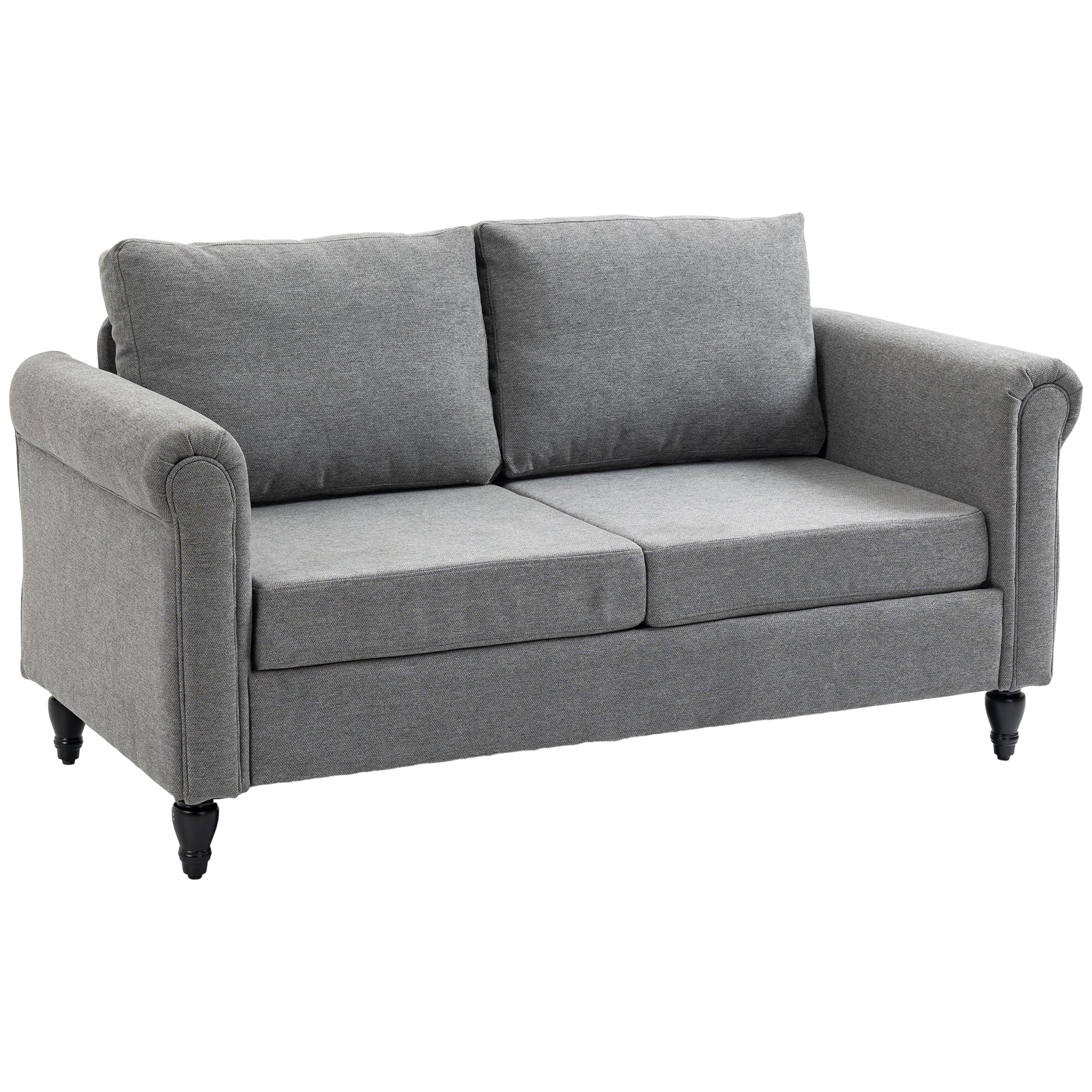 HOMCOM Stylish Loveseat with Curved Armrests Upholstered 2 Seater Sofa with Cushions Rubber Wood Legs Light Grey 