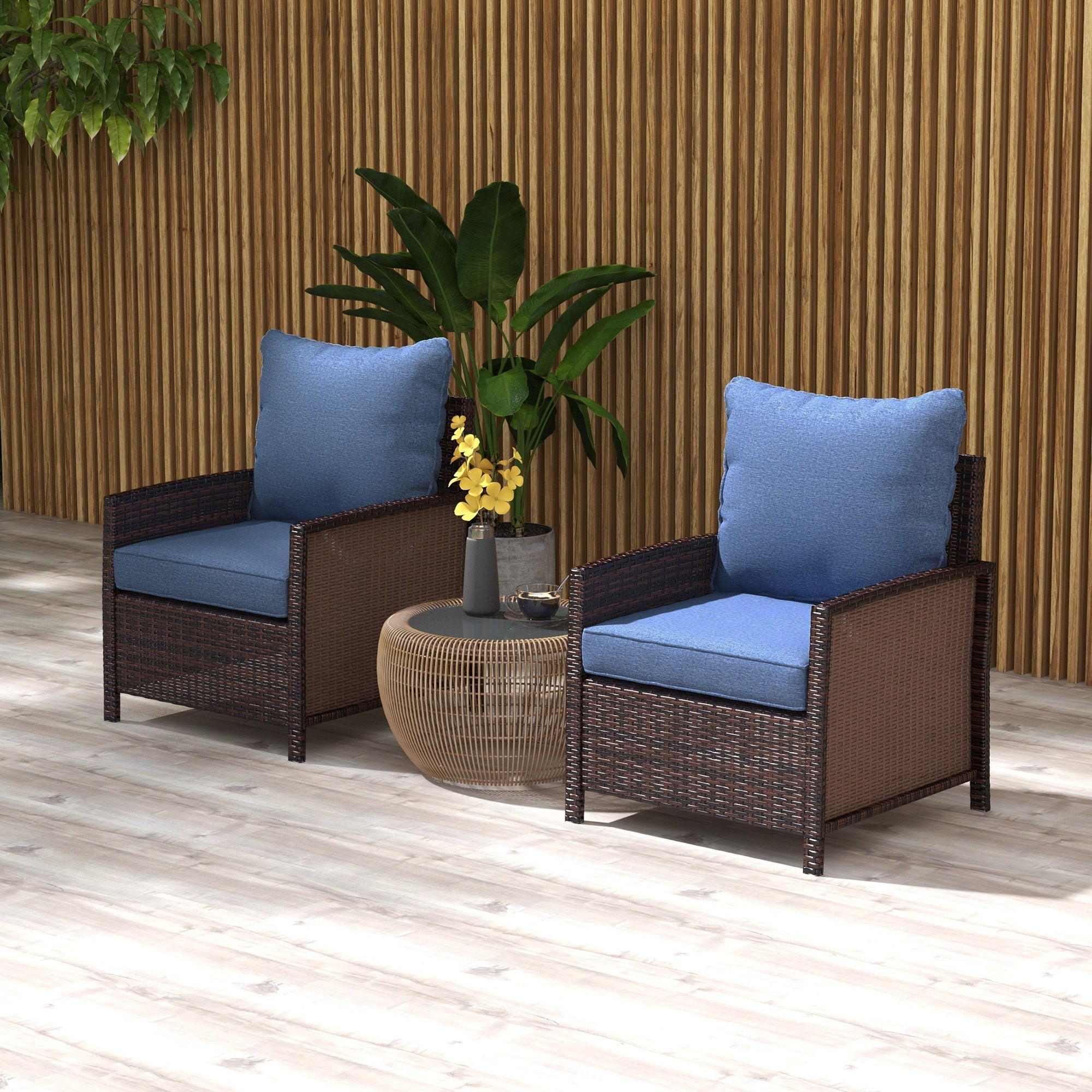 Outsunny 4-Piece Seat Cushion Pillows Replacement, Patio Chair Cushions Set with Back for Indoor Outdoor, Blue 