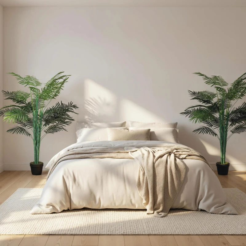 5FT Artificial Palm Tree Set of 2, Fake Tropical Tree with Lifelike Leaves, Faux Plant in Pot for Indoor Decoration, Green