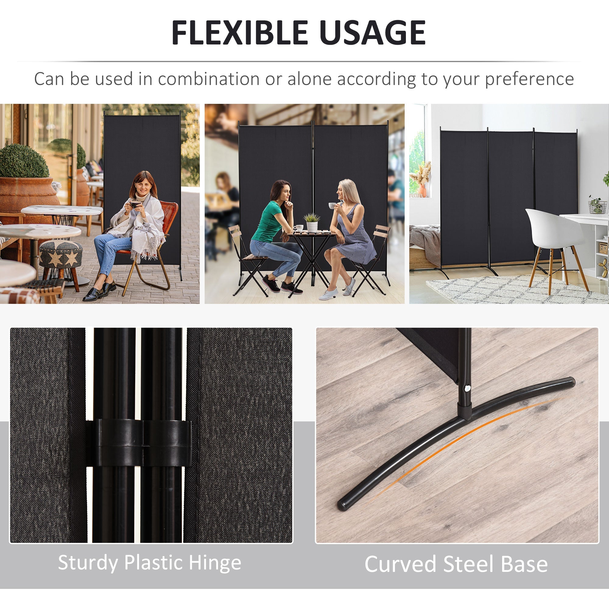 HOMCOM Minimalist Elegance Room Divider: 3-Panel Double Hinged Folding Wall Partition for Home Office, Sleek Black 