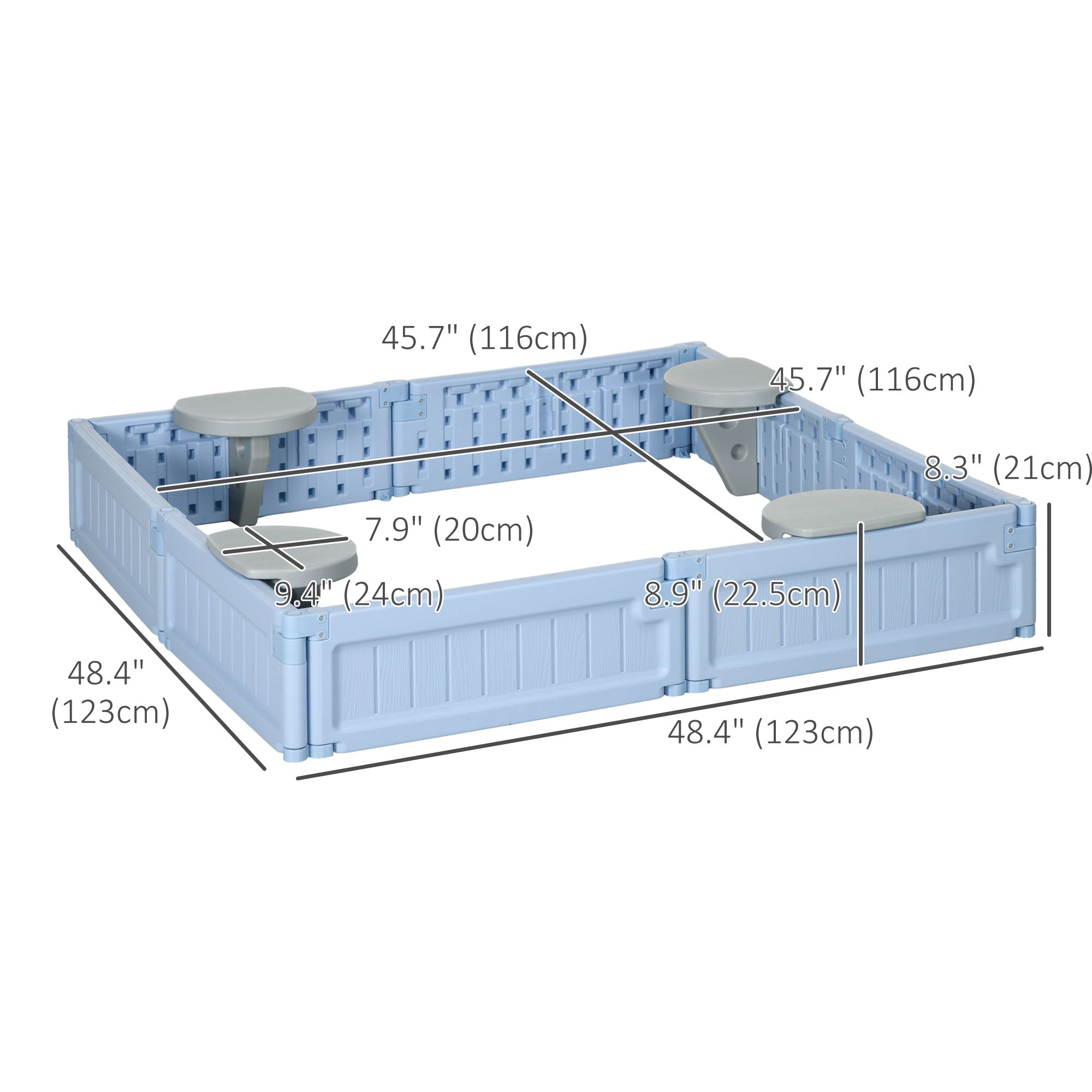 Outsunny Childrens Sandbox with Canopy Light Blue Outdoor Play Area with Bottom Liner for Sun Protection 