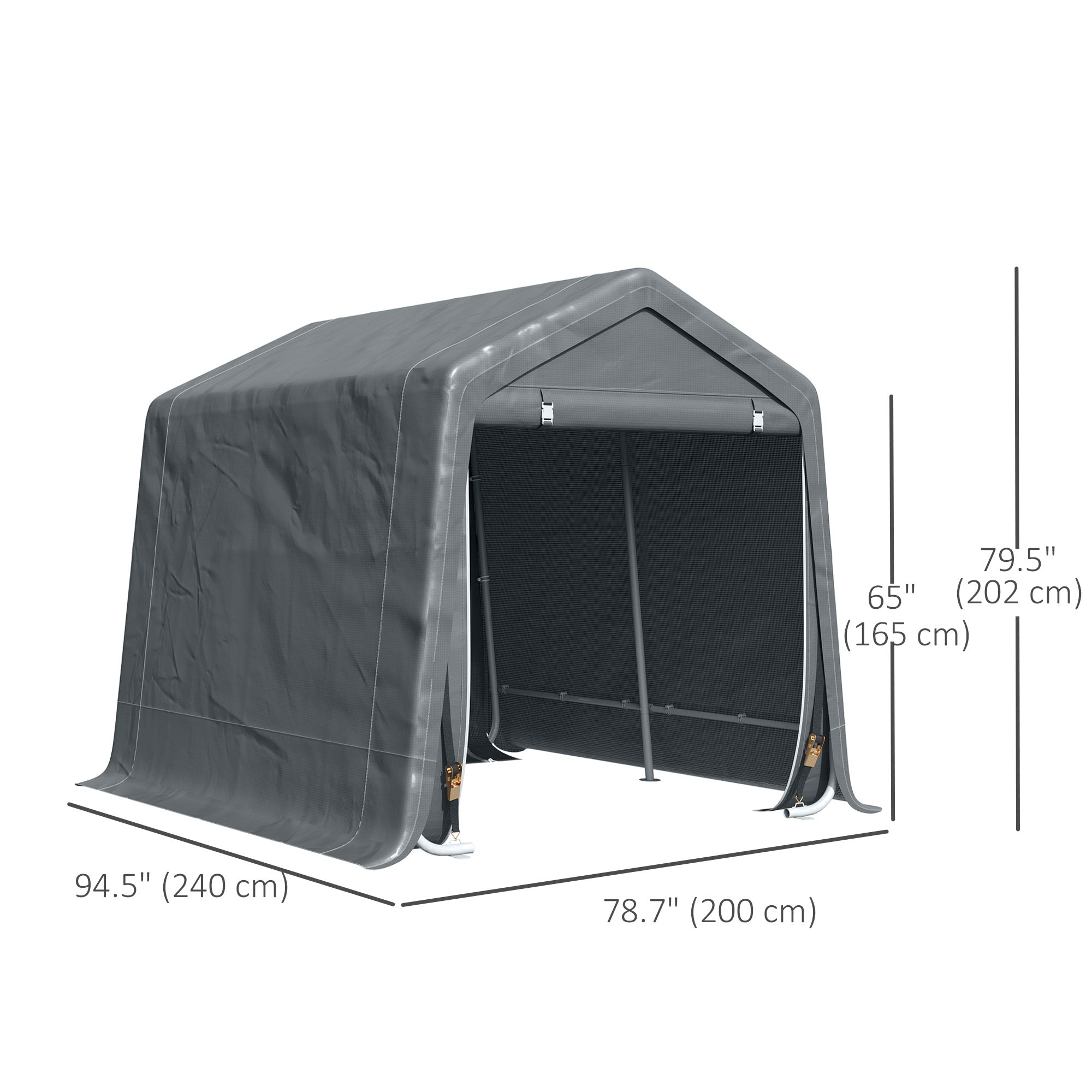 Outsunny 7.9' x 6.6' Garden Storage Tent, Patio Storage Shelter w/ Metal Frame and Double Zipper Doors, Dark Grey 