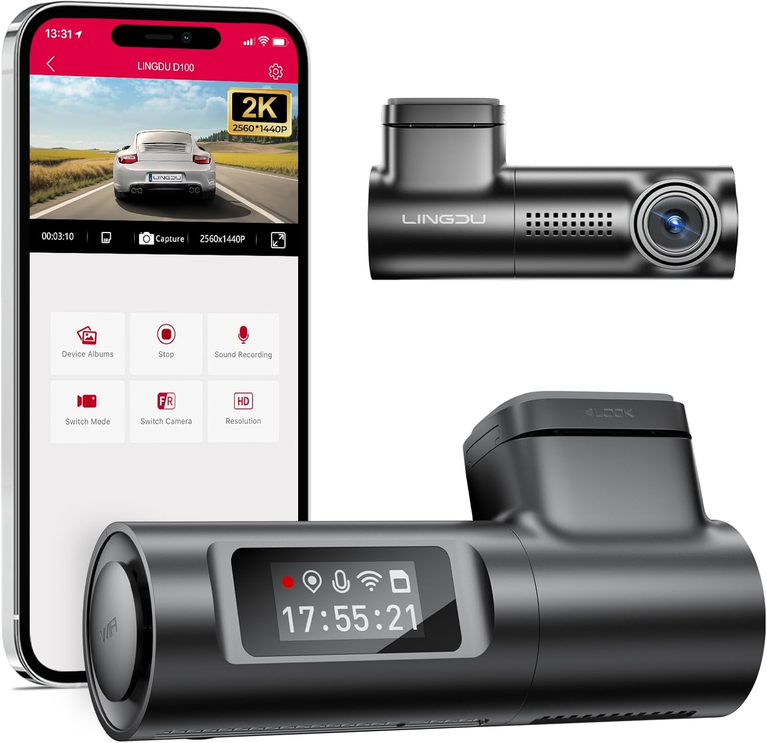 LINGDU D100 2.5K Dash Cam Front 