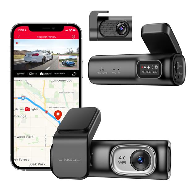 D600 4K Dash Cam Front and Rear, Free 64GB Card, Built-in 5G WiFi GPS Car Camera, Smart Voice Control, G-Sensor 24H Parking Mode, Loop Recording Night Vision, Max Up Support 128GB 