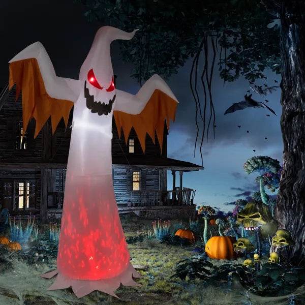 12ft 4pcs LED Lights Giant Scary Ghost Flames And Flashing Red Eyes Inflatable Halloween Decoration 