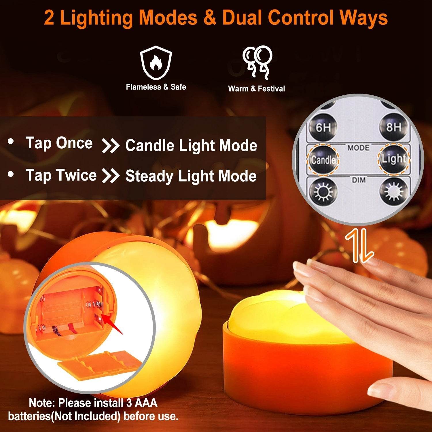 4 Pack Halloween LED Pumpkin Lights Battery Operated Halloween Decoration Lights With 2 Light Modes 4 Timer Setting Remorte Control For Party Pumpkin Decor 