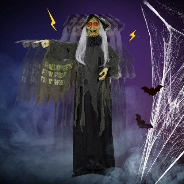 6ft Eye Red Light Vibration Witch Sound Voice Control, Standing Guiding Witch, Battery Model - Batteries Not Included, Halloween Standing Decoration 