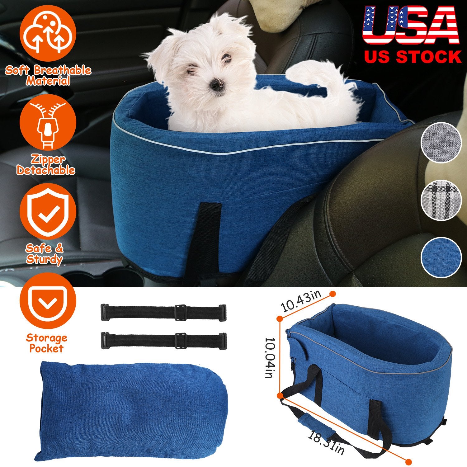 Console Pet Car Seat with Storage Pocket Booster Car Seat Portable Pet Travel Bag Machine Washable Pet Seat Fit For Small Dog Cat