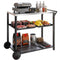 Outdoor Grill Cart with Stainless Steel Top, Three-Tier Pizza Oven Stand, BBQ Cart on Wheels, Black