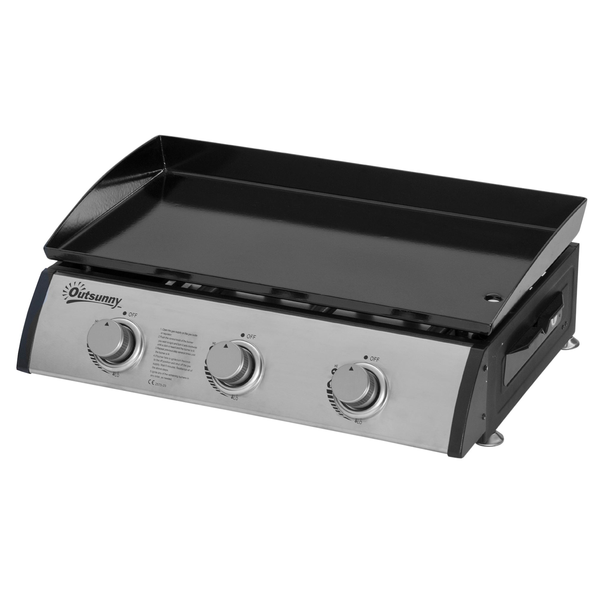 Outsunny 3 Burner Liquefied Gas Grill, Portable Tabletop BBQ Grill, for Camping, Picnic, Silver 