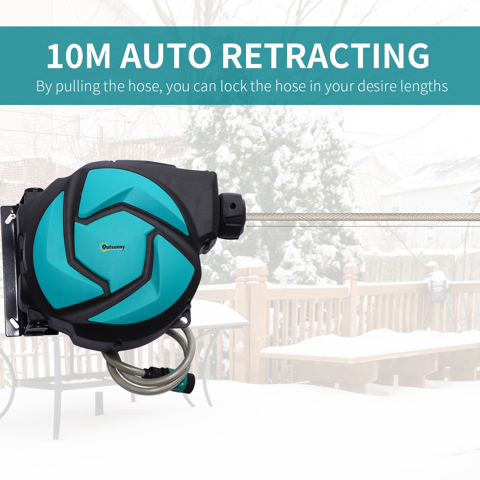 Outsunny Hose Reel, 33 ft Retractable Garden Hose, Hose Reel Wall Mounted, Water Hose Reel Automatic Rewind, Dark Grey 