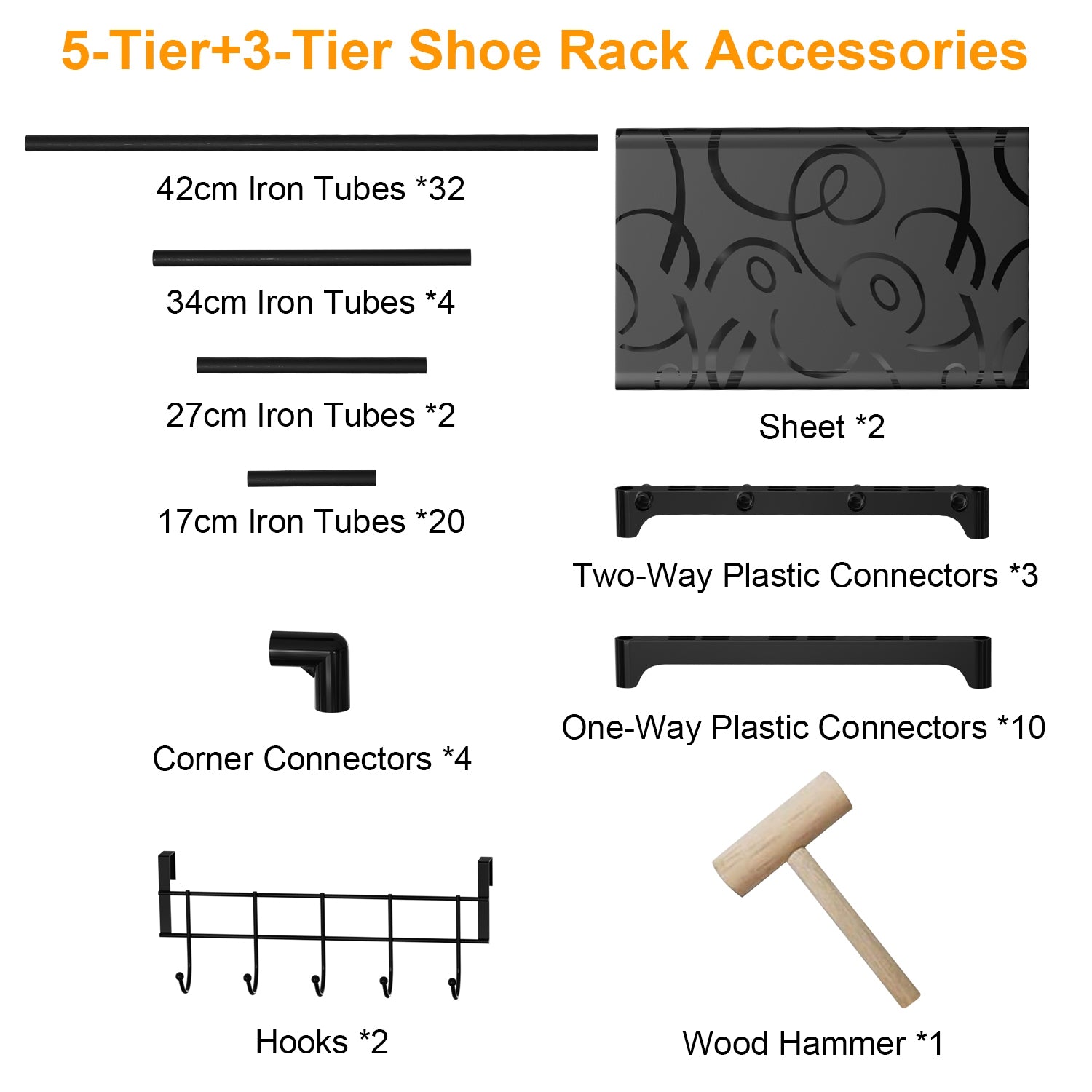 5 Tiers Plus 3 Tiers Shoe Rack Metal Shoe Storage Shelf Free Standing Shoe Stand 16+ Pairs Shoe Tower Unit Tall Shoe Organizer with 2 Row Hooks for En 