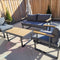 VAKKER Modern 4 Seater Aluminum Patio Set | Charcoal Grey Cushions, Polywood Coffee Table