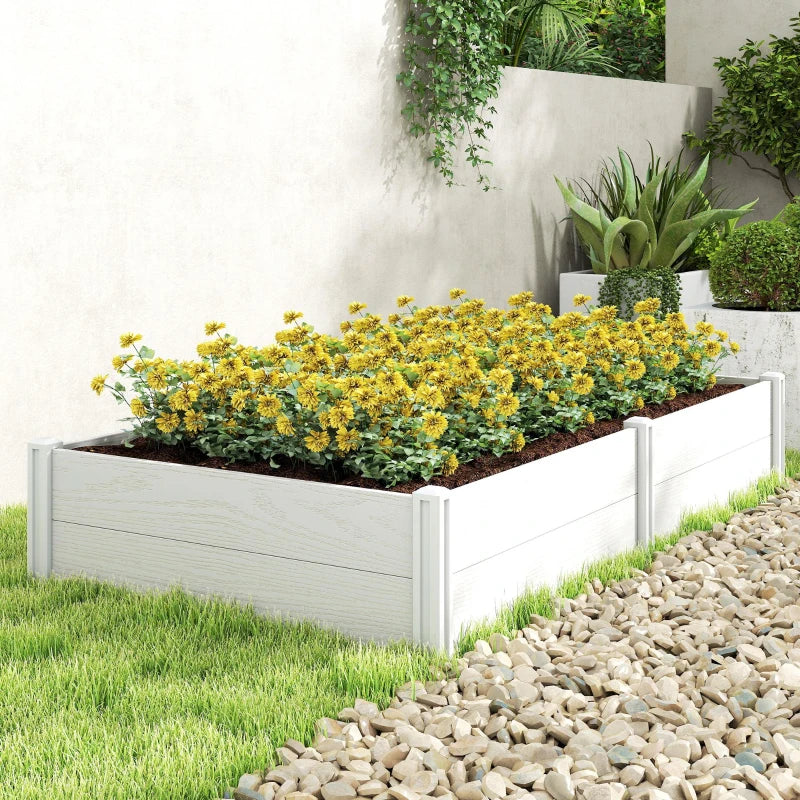 Vinyl Raised Garden Bed Kit, 6.5 x 3 x 1ft Elevated Garden Box with Divider and Open Bottom, White