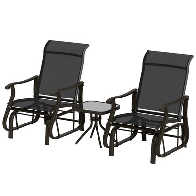 Outsunny 3PCs Gliding Rocking Chair & Bistro Tea Table Set, Black 