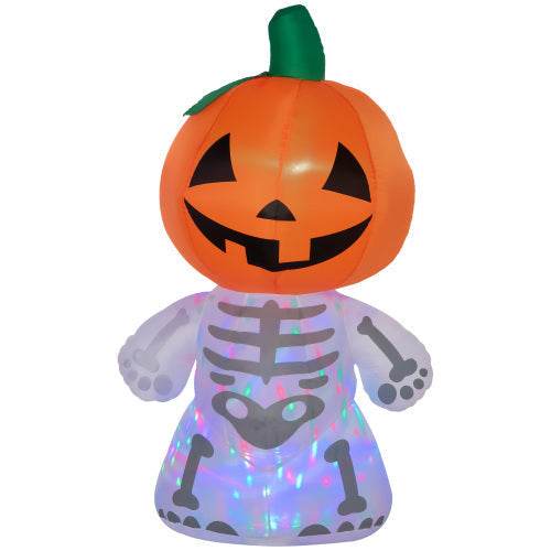 6ft Halloween Inflatables Outdoor Decorations, Smiling Skeleton Ghost With Pumpkin Head, Blow Up LED Yard Decor For Garden, Lawn, Party, Holiday, Waterproof 