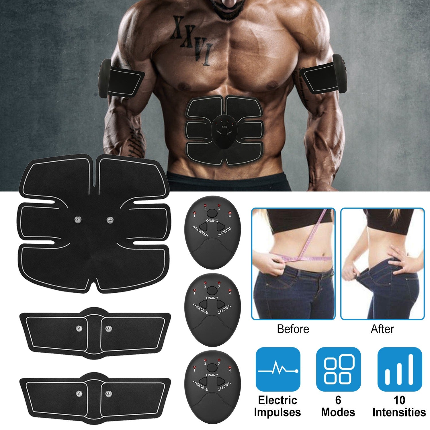 Smart Abs Stimulator Abdominal Muscle Toning Belt Trainer EMS Training Arm Fitness Gear 