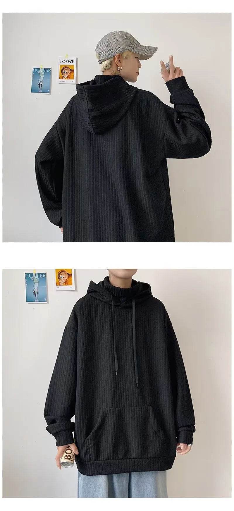 American Oversized Drawstring Turtleneck Hoodie Sweatshirt Men 